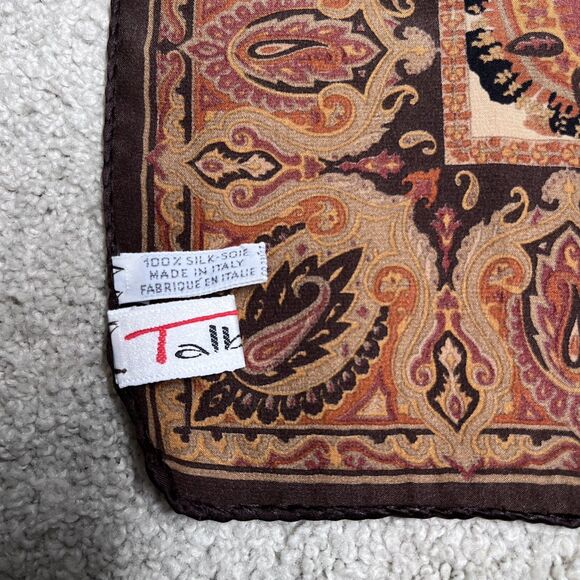 Talbots 100% Silk Scarf Leopard Paisley Womens Brown Neckerchief Square Preppy - Picture 7 of 9
